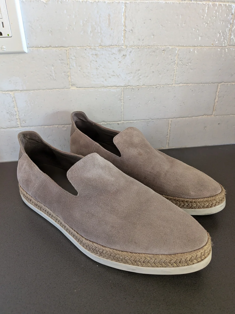 Vince Taupe Suede Slip-On Espadrilles